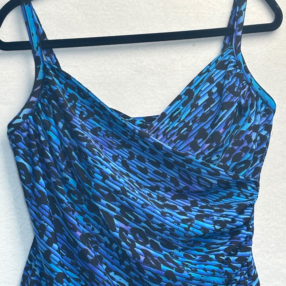 Miraclesuit Tankini Swim Top 18W Blue Leopard Print Surplice Ruched - Picture 5 of 9